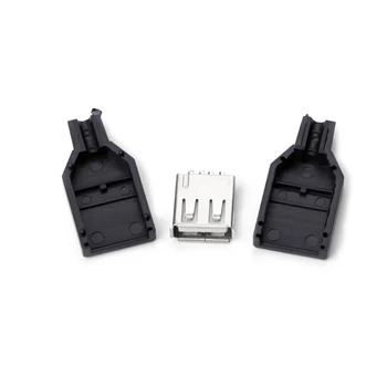 10 Rinkiniai Tipo Moterų USB 4 Polių Kištukinis Lizdas, Jungtis w/Juodas Plastikinis Dangtis 
