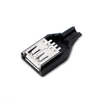 10 Rinkiniai Tipo Moterų USB 4 Polių Kištukinis Lizdas, Jungtis w/Juodas Plastikinis Dangtis 