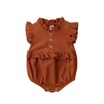Naujagimio Bamblys Baby Girl Pynimas Mygtuką Bodysuit Sunsuit Rankovių Lino Atsitiktinis Kūdikių Mergaičių Drabužius 0-24M