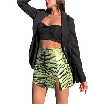 Moterų Sexy Aukšto Liemens Sijonai Tiger Stripe Modelis-Line Padalinta Slim Mini Sijonai 2021 Naujas Mados Ponios Streetwear Slim Sijonai