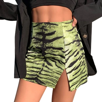 Moterų Sexy Aukšto Liemens Sijonai Tiger Stripe Modelis-Line Padalinta Slim Mini Sijonai 2021 Naujas Mados Ponios Streetwear Slim Sijonai