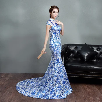 Undinė Šalis Suknelė Moteris Grindų Ilgis Vakarą Cheongsam Kinų Stiliaus Plonas Ilgas Suknelė Pokylių Qipao Elegantiška Dama Drabužių Vestido