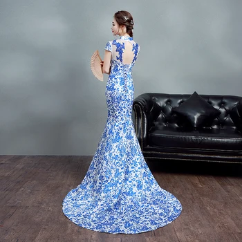 Undinė Šalis Suknelė Moteris Grindų Ilgis Vakarą Cheongsam Kinų Stiliaus Plonas Ilgas Suknelė Pokylių Qipao Elegantiška Dama Drabužių Vestido