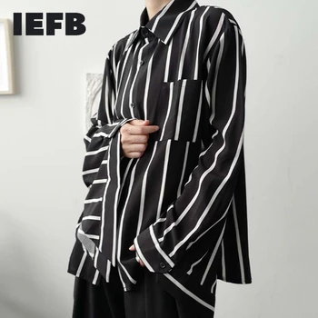 IEFB /vyriški drabužiai Klasikinis dryžuotas Pavasarį naujas minimalistinis manžetai tvarstis derliaus prarasti didelio dydžio ilgomis rankovėmis marškinėliai vyrų 9Y3379