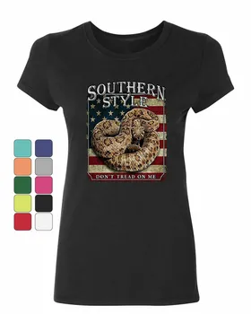 Pietų Stiliaus Barškuolė moteriški Marškinėliai Nereikia Protektoriaus Man Gadsden JAV Marškinėliai