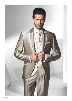 Pagal užsakymą Pagaminti Rytą Stiliaus Jaunikis Tuxedos Žingsniu Atvartas Vyrų Kostiumas, Pilkos spalvos Groomsmen/Geriausią Vyro Vestuvių (Striukė+Kelnės+Kaklaraištis+Liemene)