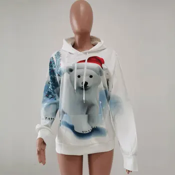 Rudens/Žiemos Storio Plius Dydis Moterų, Palaidinės Kalėdų Tema Ir Polar bear 3D Atspausdintas Prarasti Gobtuvu Hoodies Pora sportiniai Kostiumai