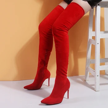 Moterų batai moteris, plius didelis didelis dydis 35-43 per kelius siekiantys batai plonas, aukštas kulnas seksualus šalis batai elastinga botas de mujer 2021