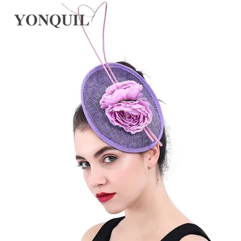 Moterų Audinys Gėlių Violetinė Fascinators Skrybėlę Nuotakos Išgalvotas Plunksnų Plaukų Clips Fascinator Vestuvių Galvos Apdangalai, Elegantiškas Ponios Šukuosena