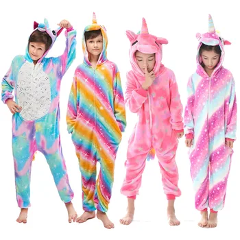 Blizgučiai Vienaragis Pijamas Vaikams Žiemos Vienos Dalies Pižama Vaikų Berniukų Kigurumi Pajama Sleepwear Kostiumas
