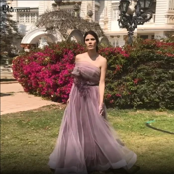 2020 Naujausias Mados Alyvinė Vakare Gown Off Peties Klostyti Tiulio-Line Grindų Ilgis Prom Dresses Ilgai Oficialų Šalis Suknelė