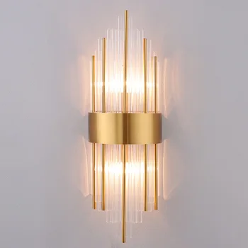 Šiuolaikinio meno dekoratyvinės sienų + stiklas žibinto dekoratyvinis namo sienos lempos LED žalvario lempa šalia kambarį nerūdijančio plieno dekoratyvinis