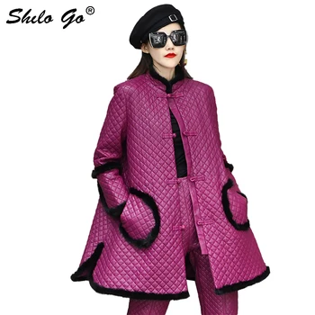 Elegantiškas Nekilnojamojo Audinės Kailio Detalė Kinijos Stiliaus Mygtukai Priekinės Linijos, Šiluminės Kamšalu Paltai Moterims Žiemos Avikailio Natūralios Odos Outwear