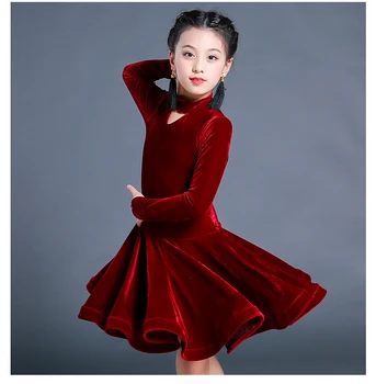 Vaikai mergina vyno aksomas lotynų sukneles Gimnastika Dancewear Konkurenciją Šokių Kostiumas Vaikų pramoginių Šokių Suknelę Mergaitėms
