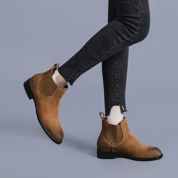 Smirnova 2020 naują atvykimo ponios čiurnos batai slydimo batų suknelė šalies moterų rudens batai aukštos kokybės karvės suede batai