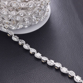 10yards/daug cirkonio stiklo SS38 sidabro apdaila kristalų appliques moterų siūti drabužiai metalo grandinės Vestuviniai papuošimai