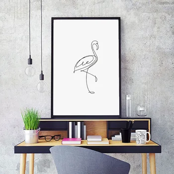 Abstrakčios Linijos Flamingo Swan Minimalistinio Sienos Meno Tapybos Drobės Šiaurės Plakatai ir Spausdina Sienos Nuotraukas Gyvenimo Kambario Dekoro