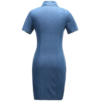 Europos Moterų Mėlyna Džinsinio Audinio Suknelės Liesas Mados Marškinėliai Vasaros Suknelė Trumpomis Rankovėmis High Street Slim Šalies Drabužius Su Kišenėmis