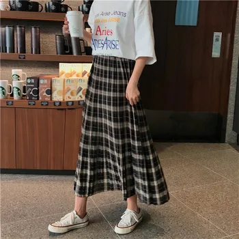 Faldas Mujer Moda 2019 Harajuku Sijonas Japonijos,Ilgi Sijonai Moterims Maxi Faldas Mujer Moda 2019,Preppy Stilius-Line Moterų Sijonas