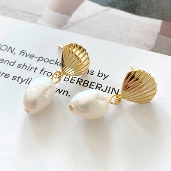 Derliaus shell perlų 925 Sidabro Lašas Auskarai Boho Papuošalai korėjos Auskarai Minimalizmas Brincos Pendientes Žavesio Auskarai Moterims
