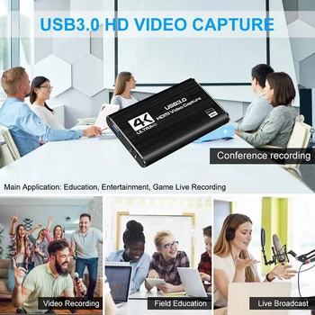 Nešiojamų HDMI Video Capture Card 4K Ekrano Įrašyti USB3.0 1080P Žaidimą Surinkimo Prietaiso Kompiuterio USB Video Capture Card Kabeliai