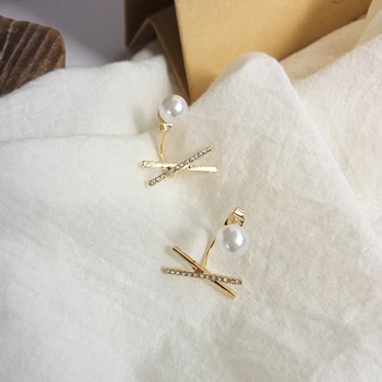 S925 adata mados jewerly auskarai kūrybiškumą du dėvėti, aukštos kokybės krištolo gražus perlas X po auskarai šalies dovanų