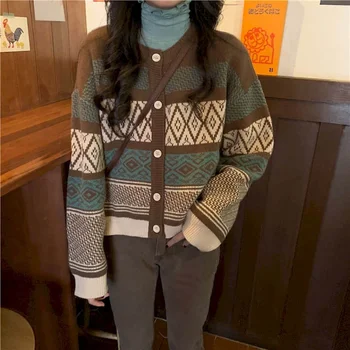 Megztinis, striukė moterų 2020 m. pavasarį ir rudenį naujų korėjos stiliaus tingus prašmatnus trumpų spalvų megztas megztinis ilgomis rankovėmis laisvas