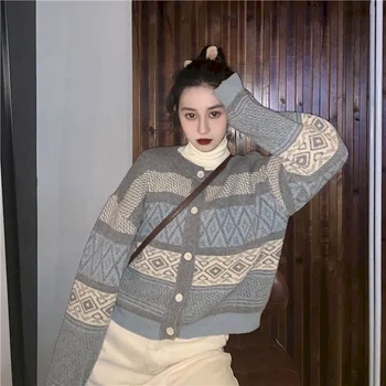 Megztinis, striukė moterų 2020 m. pavasarį ir rudenį naujų korėjos stiliaus tingus prašmatnus trumpų spalvų megztas megztinis ilgomis rankovėmis laisvas