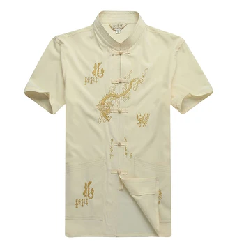 Tangsuit Siuvinėjimo Vyrų Kinų Stiliaus Marškinėliai Drabužių Dragon Tradicinės Kinų Drabužių Vyrams Striukė Trumpas Retro Šalis