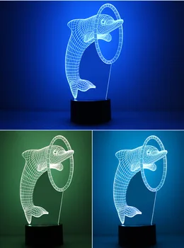 USB Powered Delfinų 3D Naktį Šviesos Paprastu būdu LED Stalo Lempa Palieskite Klavišą Kūrybingas Home Hotel Šalis Atostogų