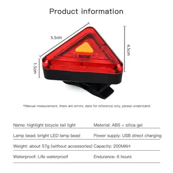 Aubtec LED Dviračio Galinis Žibintas Trikampis Dviračių Uodegos Šviesos USB Įkrovimo Dviračių užpakalinis žibintas Naktį Jojimo Saugos Perspėjimo Lemputė