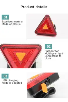 Aubtec LED Dviračio Galinis Žibintas Trikampis Dviračių Uodegos Šviesos USB Įkrovimo Dviračių užpakalinis žibintas Naktį Jojimo Saugos Perspėjimo Lemputė