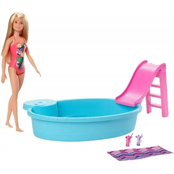 Barbie doll šviesiaplaukė 30 cm su baseinu, skaidrių ir reikmenys, dovanos mergaitėms ir berniukams 3-9 metų amžiaus (Mattel GHL91)