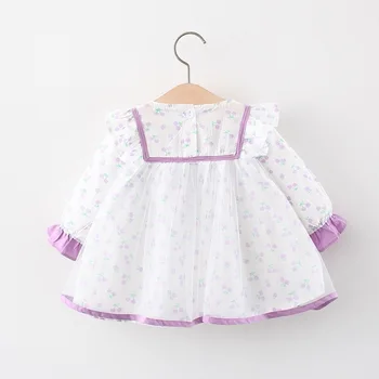 LZH Suknelė 2021 ilgomis Rankovėmis Spausdinti Baby Girl Dress Naujų Pavasario Drabužių Naujagimiams Nėrinių Bowknot Princesė Suknelė Vaikas 1-4 Metai