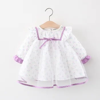 LZH Suknelė 2021 ilgomis Rankovėmis Spausdinti Baby Girl Dress Naujų Pavasario Drabužių Naujagimiams Nėrinių Bowknot Princesė Suknelė Vaikas 1-4 Metai