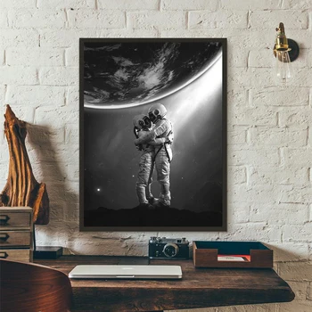 Kosmoso Meilės Plakatas Kosmonautas Pora Kosmoso Fotografijos Tema Spausdina Tapybos Drobės Juoda Balta Siena Nuotraukas, Namo Sienos Meno Dekoro