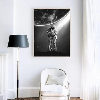 Kosmoso Meilės Plakatas Kosmonautas Pora Kosmoso Fotografijos Tema Spausdina Tapybos Drobės Juoda Balta Siena Nuotraukas, Namo Sienos Meno Dekoro