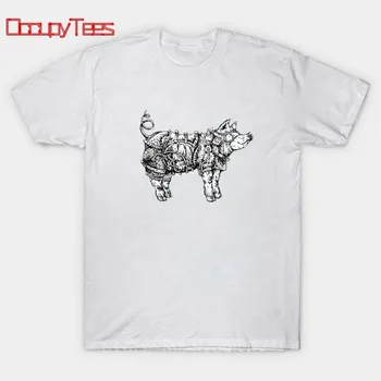 Estetinės Drabužius Juokinga Marškinėlius Puikus Steampunk dalis Kiaulių ir Varlė Animacinių filmų Meno Medvilnės O Neck T Shirt Plius Dydis-trumpomis Rankovėmis Prekės