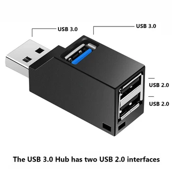 3 Port USB Hub Adapteris Didelės Spartos Extender Mini Splitter Plug Varomas Langelį Mobiliojo Telefono, KOMPIUTERIO, Nešiojamojo kompiuterio U Disko Kortelių Skaitytuvas