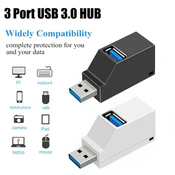 3 Port USB Hub Adapteris Didelės Spartos Extender Mini Splitter Plug Varomas Langelį Mobiliojo Telefono, KOMPIUTERIO, Nešiojamojo kompiuterio U Disko Kortelių Skaitytuvas