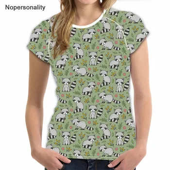 Nopersonality Gražių Gėlių Meškėnas, Print T Shirt Moterims Atsitiktinis Ponios Koledžo Merginų Topai Tee Mėtų Gree Moterų Marškinėlius Spandex