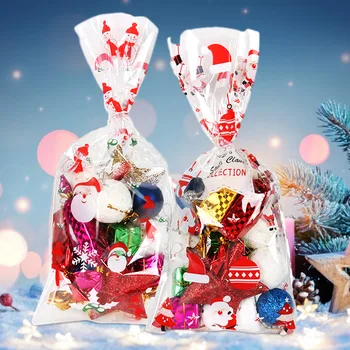 50pcs Kalėdų Dovanų Maišelis Animacinių filmų Sniego Santa Claus Spausdinimo Krepšiai Kepimo Saldainiai Pakavimo Krepšiai Grupė Naujųjų Metų Dovana 2021 Navidad