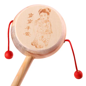 Kūdikiams, Vaikams, Cartoon Plastiko Kinijos Tradicinės Barška Būgno Sukimosi įdomus žaislai Vertus Bell Muzikos Žaislai