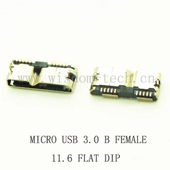 100VNT/500PCS Micro USB 3.0 10P Female/Male Jungtis Socket PCB Litavimo Jack High Speed CINKAVIMAS 11.6 mm BUTAS/KREIVŲ NAGŲ