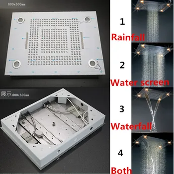 Daugiafunkcis Nuotolinio valdymo Vaivorykštės Spalvų kaita, LED dušo įterptųjų lubų kritulių krioklys užuolaidų didelis lietaus dušo galvutė