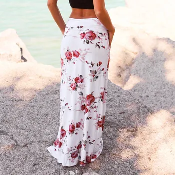 KLV Sijonas moterų 2019 prašmatnus vasaros retro gėlių mažas juosmens vidutinio ilgio sijonas mados raišteliu elastinga juosmens paplūdimio sijonas 4.29
