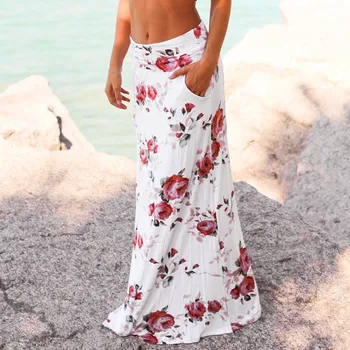 KLV Sijonas moterų 2019 prašmatnus vasaros retro gėlių mažas juosmens vidutinio ilgio sijonas mados raišteliu elastinga juosmens paplūdimio sijonas 4.29