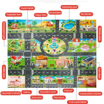 39Pcs Miesto Žemėlapį Automobilių Žaislai Modelis Nuskaitymo Mat Žaidimas Mygtukai Vaikams Interaktyvių žaidimų Namas Žaislai (28Pc Kelio ženklų+10Pc Automobilis+1Pc Žemėlapis)