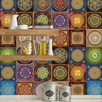 Mandala Stiliaus Mozaikos Plytelių Lipdukai Gyvenamasis Kambarys, Virtuvė, Retro 3D atsparus Vandeniui Sienų Lipdukas Vonios kambarys Dekoro 