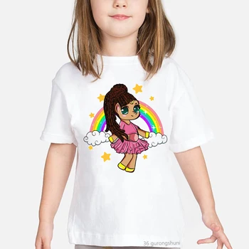 Vaikų vasaros mados nauja, t-shirt spausdinti rudos odos mergina melanino vaivorykštė vienaragis modelis kawaii girlst-shirt Harajuku trumpas rankovės